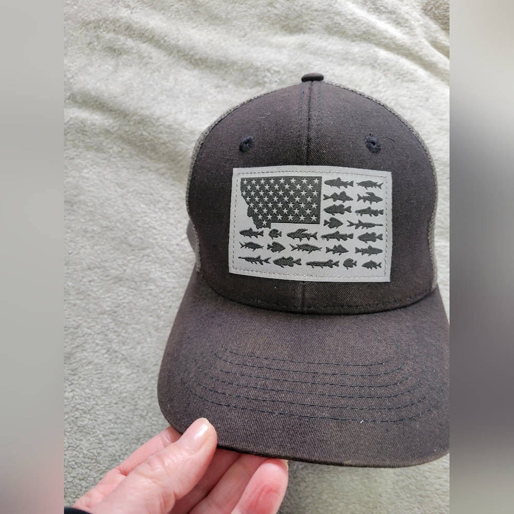 Arcadian Outfitters Cap with Fish and Montana Flag Design